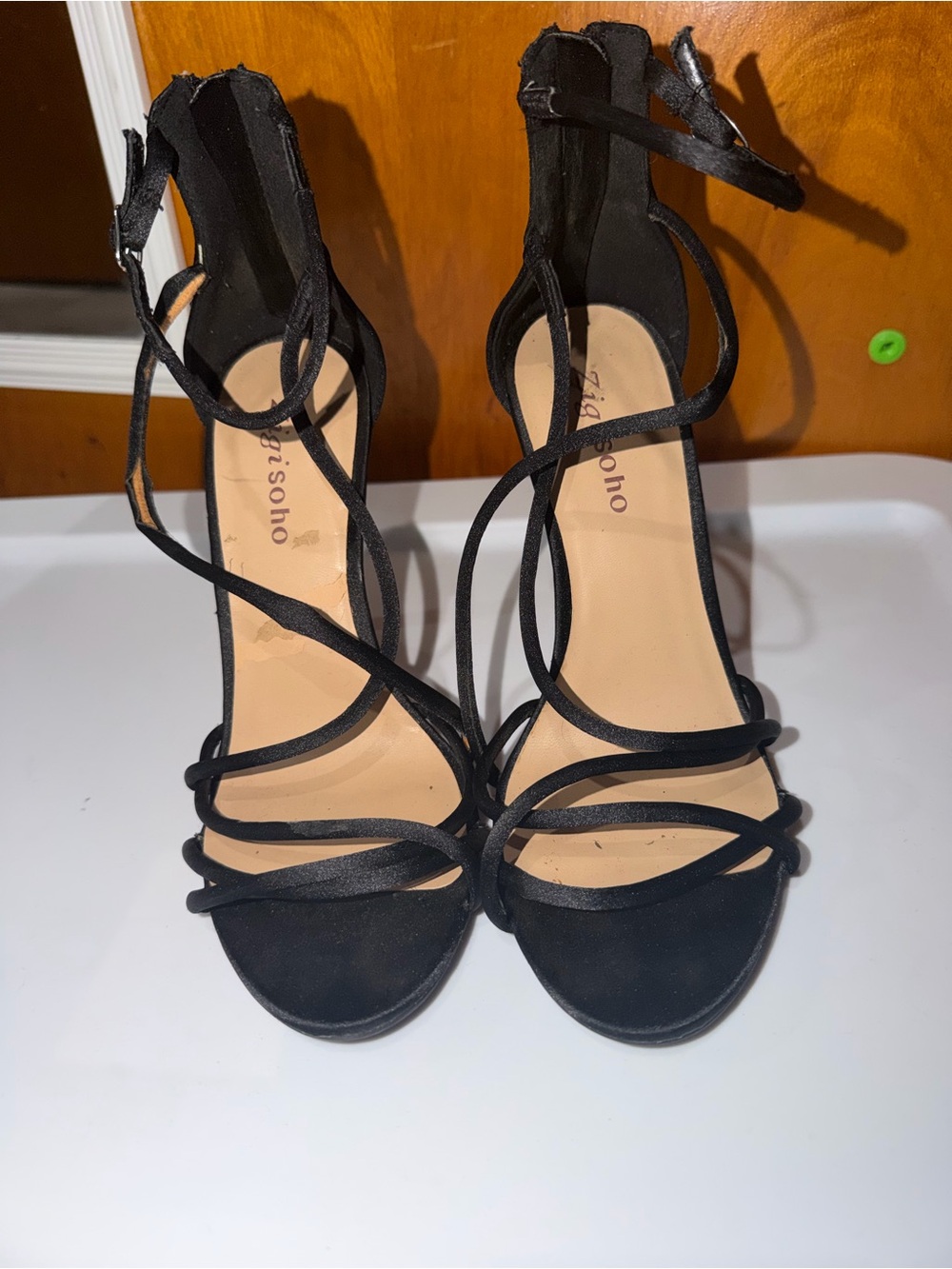 Zigi Soho Black Strappy Ankle-Tie Heels